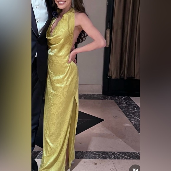 Ronny Kobo Yalitza Cowl Neck Dress Maxi gown in Chartreuse - Picture 1 of 5